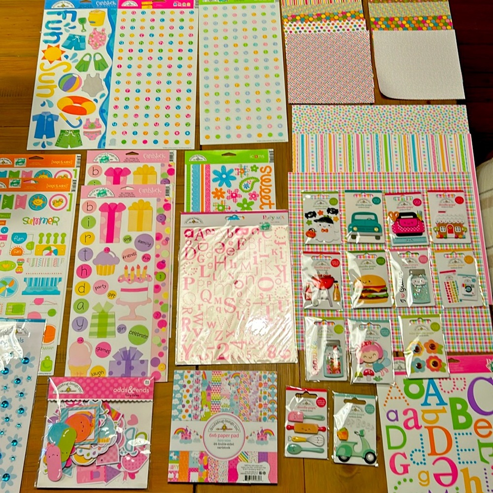 Doodlebug Designs paper craft bundle. Doodle-pops.stickers. Paper. Gems.